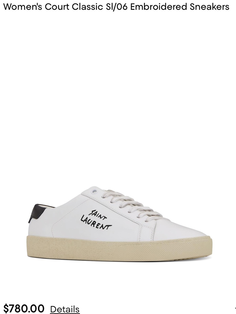 Saint Laurent Court Classic Embroidered Logo Sneakers - White /Black size 36 New